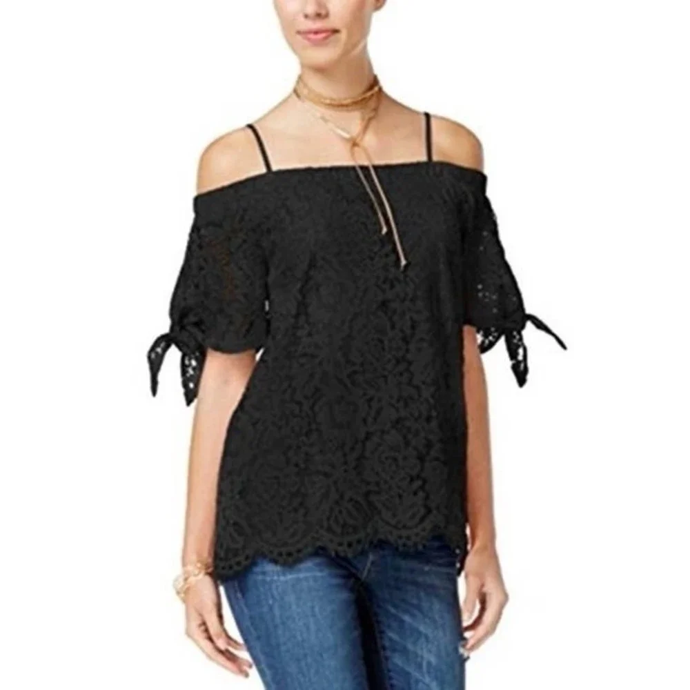 Miss Chievous Black Lace Off-the-Shoulder Top - Medium - Picture 2 of 6